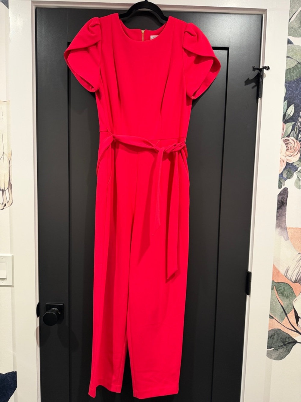 Calvin Klein Bright Red Short Sleeve Belted Jumpsuit
